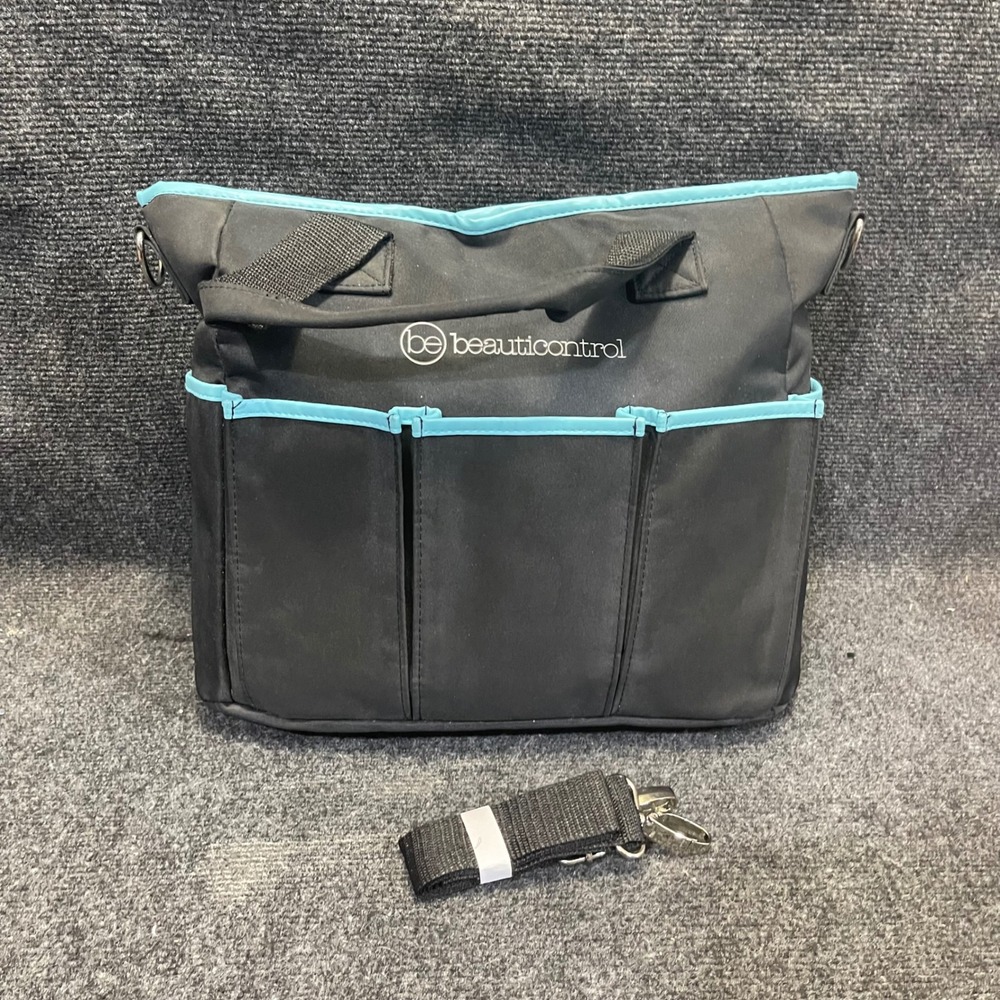 BeautiControl BLK/Teal Cosmetic Organizer Multi-Pocket Travel Organizer Tote Bag